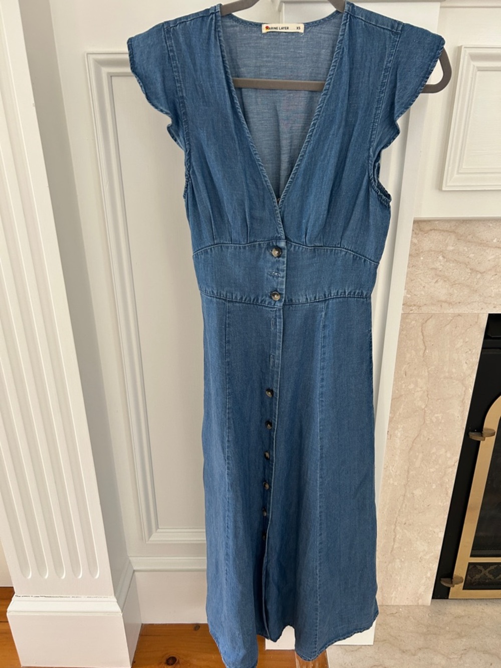 Marine Layer Blue Denim Button-Front Maxi Dress